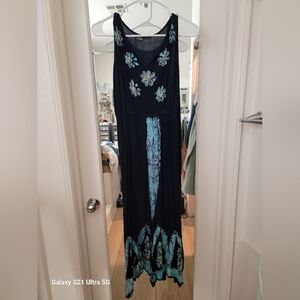 Floral Maxi Dress in Navy and Aqua. Made From Cool & Comfortable Guaze Material